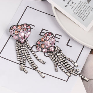 Fashion Exaggeration Jewelry Alloy Diamond-encrusted Heart Pendant Earrings