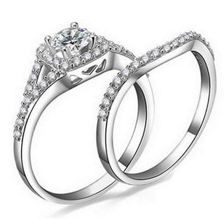 Luxury Square Full Diamond S925 Sterling Silver Combined Ring Set