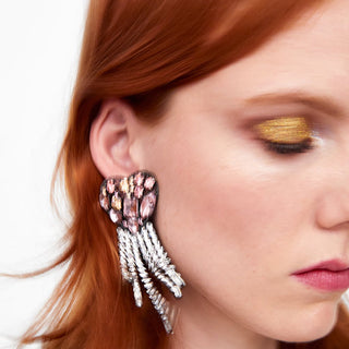 Fashion Exaggeration Jewelry Alloy Diamond-encrusted Heart Pendant Earrings