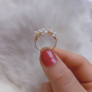 Rare Exquisite Cute Freshwater Real Small Pearl Wrapped Ring