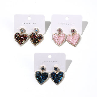 -dimensional Love Heart Earrings Female Copper Inlaid Zircon Ear Rings